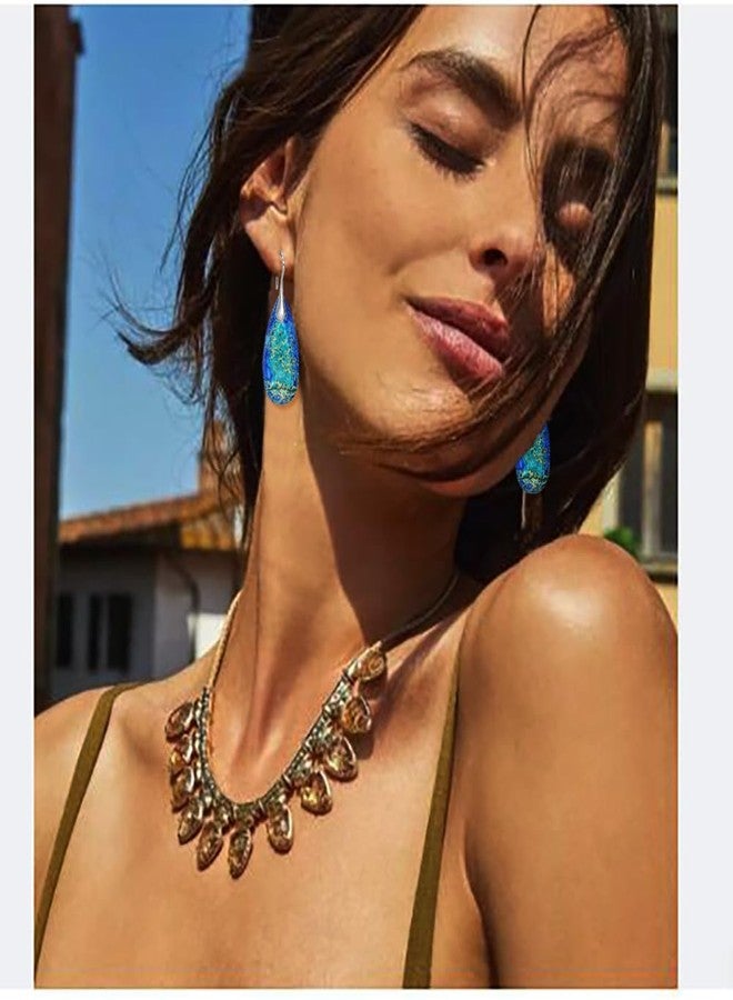 Wovanoo Natural Stone Earrings Waterdrop Stone Dangle Earrings for Women Blue Silver - Image 3